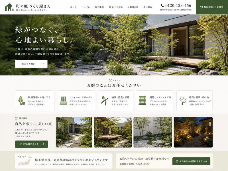 造園サイトのリニューアル後デザイン