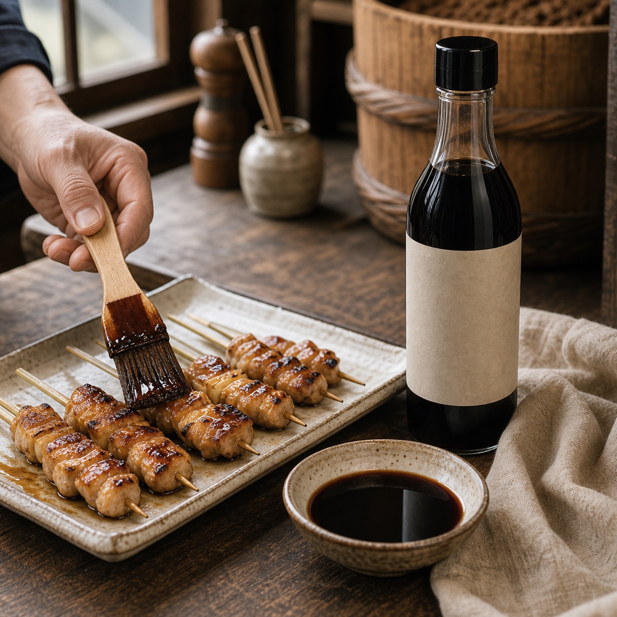 醤油だれを塗った焼き鳥